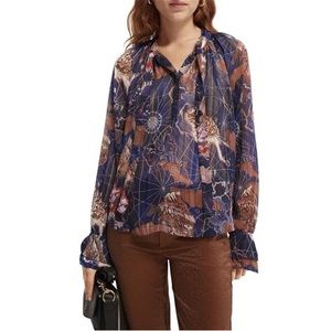 Scotch & Soda Printed Sheer Ruffle Blouse